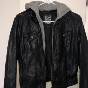 Streetwear Leather Jacket with Removable Hoodie